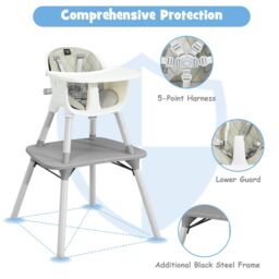 Costway 4-in-1 Convertible Baby Highchair Infant High Dining Chair in Grey - thumbnail 4