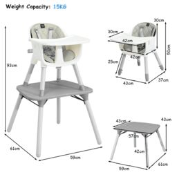 Costway 4-in-1 Convertible Baby Highchair Infant High Dining Chair in Grey - thumbnail 2