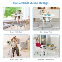 Costway 4-in-1 Convertible Baby Highchair Infant High Dining Chair in Grey - thumbnail 5