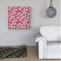 "Warren Reed - Designer Small Cute White Flower Pattern Framed Canvas in Light Brown - Size: W30"" x H30""" - thumbnail 2
