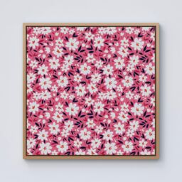 "Warren Reed - Designer Small Cute White Flower Pattern Framed Canvas in Light Brown - Size: W30"" x H30""" - thumbnail 1