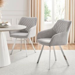 FurnitureboxUK Set of 2 Falun Deep Padded Dining Chairs Upholstered in Soft & Durable Fabric With Silver Chrome Legs in Light Grey - thumbnail 1