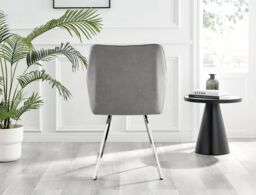 FurnitureboxUK Set of 2 Falun Deep Padded Dining Chairs Upholstered in Soft & Durable Fabric With Silver Chrome Legs in Light Grey - thumbnail 6