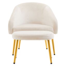 Orsina Midnight Blue Velvet Arm Chair with Footstool, Velvet Upholstered Accent Chair & Footstool, Armchair Set in White - thumbnail 2