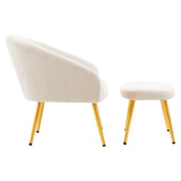 Orsina Midnight Blue Velvet Arm Chair with Footstool, Velvet Upholstered Accent Chair & Footstool, Armchair Set in White - thumbnail 3