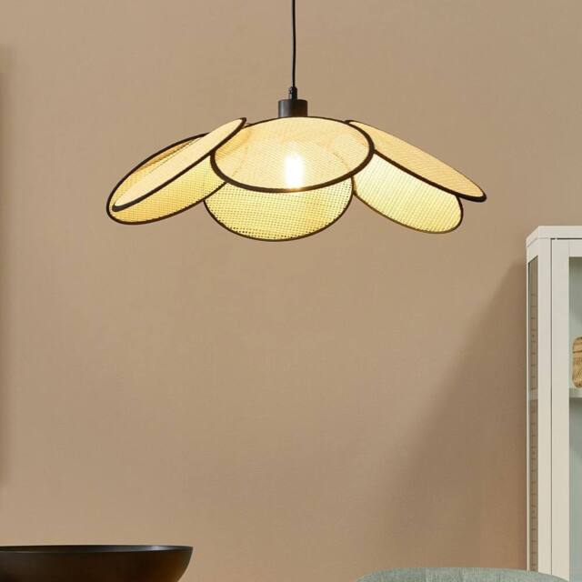 Wyld and Coco Natural Paper Rattan-Effect Pendant Lamp Black Metal Frame - image 1