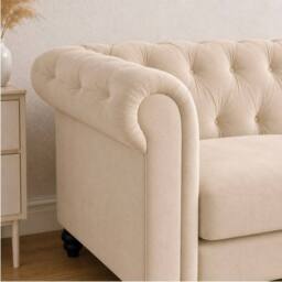 Sofaya Hampton 3 Seater L Shape Chesterfield Sofa Velvet Right Hand Chaise in Cream - thumbnail 5
