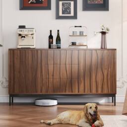 Merax Dark Oak Effect Sideboard Buffet Cabinet with 3 Drawers & Shelves in Walnut