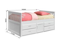 Comfy Living Ltd 3ft Wooden Captains Bed With Drawers & Storage in White - Size: Single - thumbnail 4