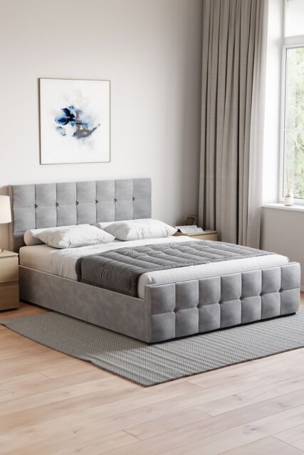 Home Discount Vida Designs Valentina King Size Ottoman Bed Frame Velvet Fabric UKFR in Grey - image 1