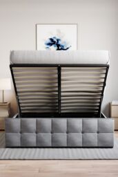 Home Discount Vida Designs Valentina King Size Ottoman Bed Frame Velvet Fabric UKFR in Grey - thumbnail 4