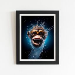 "Warren Reed - Designer Splashart Cheeky Chimp Face With Glasses Framed Art Print in Black - Size: W20"" x H30""" - thumbnail 1