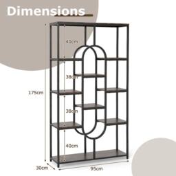 Gymax Industrial 10-Tier Bookshelf Open Display Shelves Metal Frame Bookcase in Black - thumbnail 2