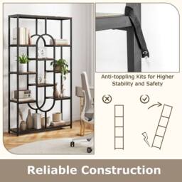 Gymax Industrial 10-Tier Bookshelf Open Display Shelves Metal Frame Bookcase in Black - thumbnail 4