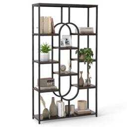 Gymax Industrial 10-Tier Bookshelf Open Display Shelves Metal Frame Bookcase in Black - thumbnail 1