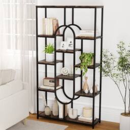 Gymax Industrial 10-Tier Bookshelf Open Display Shelves Metal Frame Bookcase in Black - thumbnail 8