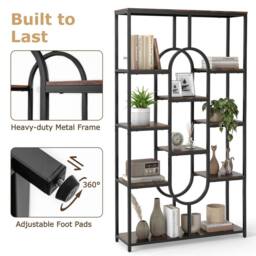 Gymax Industrial 10-Tier Bookshelf Open Display Shelves Metal Frame Bookcase in Black - thumbnail 6