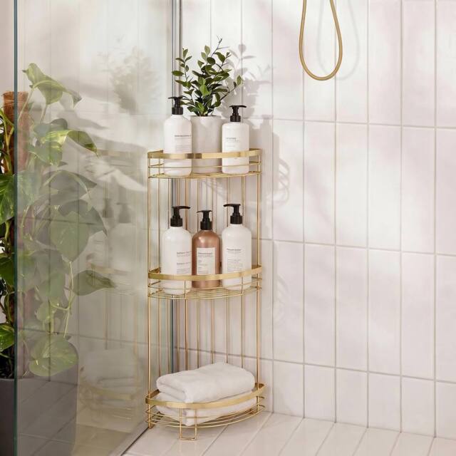 OHS 3 Tier Shower Caddy Freestanding Bathroom Corner Shelf Organiser in Gold - image 1