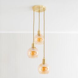 ValueLights Bellamy Amber Glass Globe 3 Drop Cluster Gold Ceiling Pendant Light with Bulbs - thumbnail 3