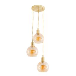 ValueLights Bellamy Amber Glass Globe 3 Drop Cluster Gold Ceiling Pendant Light with Bulbs - thumbnail 2