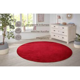 THE RUGS Plain Design Rug - Durable Polypropylene, Soft Fleece Backing in Red - Size: 200 cm diameter - thumbnail 9