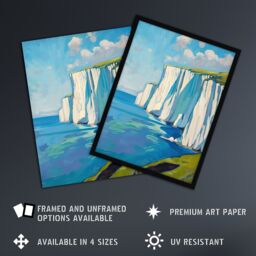 "Artery8 White Cliffs of Dover Coastal Landscape Painting Wall Art Print in Blue - Size: W24"" x H32""" - thumbnail 2