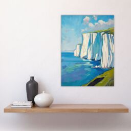 "Artery8 White Cliffs of Dover Coastal Landscape Painting Wall Art Print in Blue - Size: W24"" x H32""" - thumbnail 4