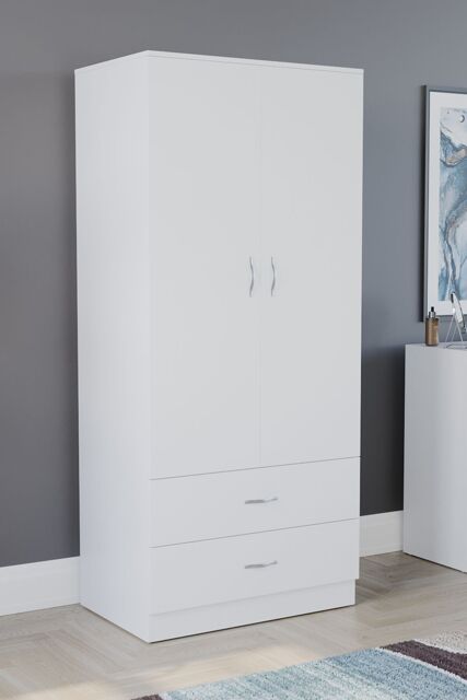 Home Discount Vida Designs Riano 2 Door 2 Drawer Wardrobe Storage in White - image 1
