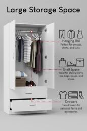 Home Discount Vida Designs Riano 2 Door 2 Drawer Wardrobe Storage in White - thumbnail 2