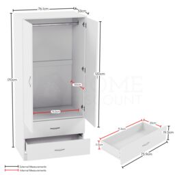 Home Discount Vida Designs Riano 2 Door 2 Drawer Wardrobe Storage in White - thumbnail 4
