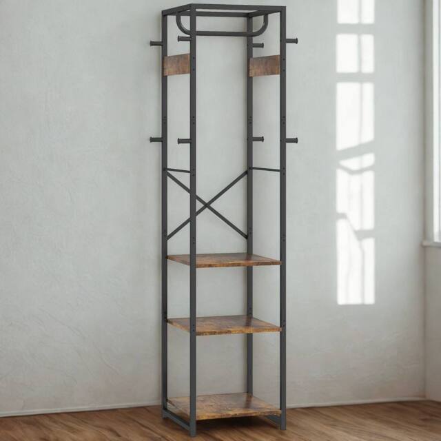 FURNOS Industrial Entryway Hall Tree Coat Rack Stand in Brown - image 1