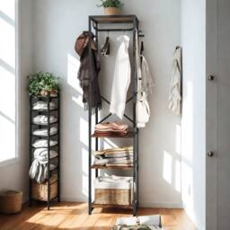 FURNOS Industrial Entryway Hall Tree Coat Rack Stand in Brown - thumbnail 2