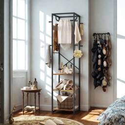 FURNOS Industrial Entryway Hall Tree Coat Rack Stand in Brown - thumbnail 6