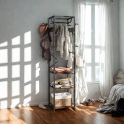 FURNOS Industrial Entryway Hall Tree Coat Rack Stand in Brown - thumbnail 3