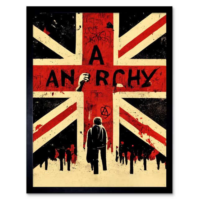 "Artery8 Wall Art Print Anarchy Union Jack Stencil Rebel Graffiti Punk UK Art Framed in Black - Size: W12"" x H16""" - image 1