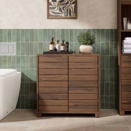 VonHaus Chester Freestanding Wood Effect Bathroom Storage Cabinet in Brown - thumbnail 1