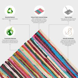 Bravich LTD Handwoven Cotton Chindi Rag Area Rug Flat Weave Reversible - Size: 60 cm x 90 cm - thumbnail 4