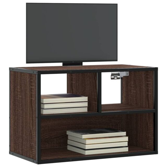 Berkfield Home TV Cabinet Brown Oak 60x31x39.5 cm Engineered Wood & Metal - image 1