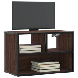 Berkfield Home TV Cabinet Brown Oak 60x31x39.5 cm Engineered Wood & Metal - thumbnail 1
