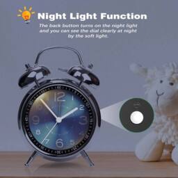 NESTLUNE Extra Loud Alarm Clock Twin Bell Battery Analogy Backlight in Silver - Size: 100 cm x 100 cm - thumbnail 4