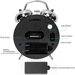 NESTLUNE Extra Loud Alarm Clock Twin Bell Battery Analogy Backlight in Silver - Size: 100 cm x 100 cm - thumbnail 3