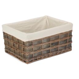 Red Hamper Wicker Grey Scandi Storage Basket With White Lining - Size: Large - thumbnail 1