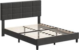 London Boutique Upholstered Linen Bed Frame 190 x 135 x 110cm Platform Bed w/Headboard in Grey - Size: 190 x 135 x 110 cm - thumbnail 2