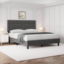 London Boutique Upholstered Linen Bed Frame 190 x 135 x 110cm Platform Bed w/Headboard in Grey - Size: 190 x 135 x 110 cm - thumbnail 9