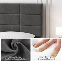 London Boutique Upholstered Linen Bed Frame 190 x 135 x 110cm Platform Bed w/Headboard in Grey - Size: 190 x 135 x 110 cm - thumbnail 5