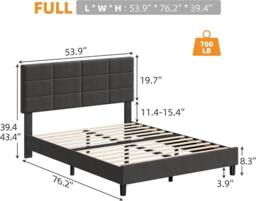 London Boutique Upholstered Linen Bed Frame 190 x 135 x 110cm Platform Bed w/Headboard in Grey - Size: 190 x 135 x 110 cm - thumbnail 3