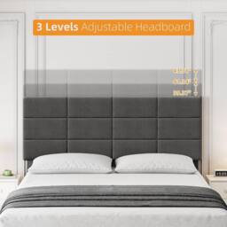 London Boutique Upholstered Linen Bed Frame 190 x 135 x 110cm Platform Bed w/Headboard in Grey - Size: 190 x 135 x 110 cm - thumbnail 4
