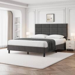London Boutique Upholstered Linen Bed Frame 190 x 135 x 110cm Platform Bed w/Headboard in Grey - Size: 190 x 135 x 110 cm - thumbnail 8