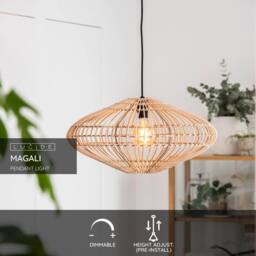 Netlighting Magali Scandinavian Rattan Pendant Light Ø 56cm 1xE27 Light Wood in Light Tan - thumbnail 2