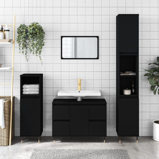 Berkfield Home Bathroom Cabinet Black 80x33x60 cm Engineered Wood - Size: 80 x 33 x 60 cm - image 1